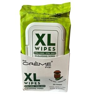 The Creme Shop XL Cleansing Wipes Aloe Vera Green Tea 28 ct Extra Long Juicy NEW
